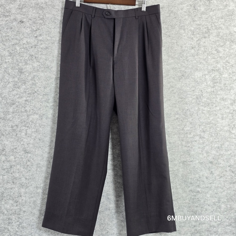 Armanno Uomo Lux Mens Pleated Dress Pants Grey Super 150s Wool 42/36 303237